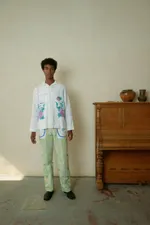 Рубашка Soeurs с Фиолетовыми Вышитыми Цветами / Violet Criss-Cross Flowers Long Sleeve белая