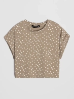 Бежевая футболка для девочки в горошек в школу