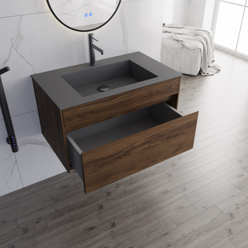 База под раковину Chiara 800 подвесная, 1 выкатной ящик soft-close, C.Oak
