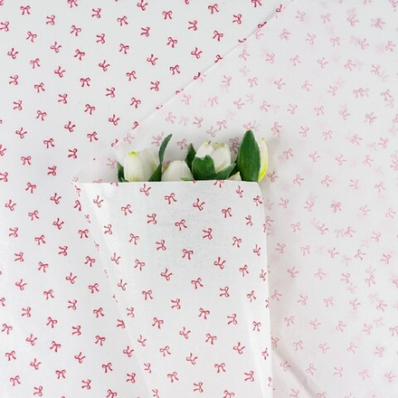 Бумага тишью "Бантики" 49*67см Красные на белом (20л)