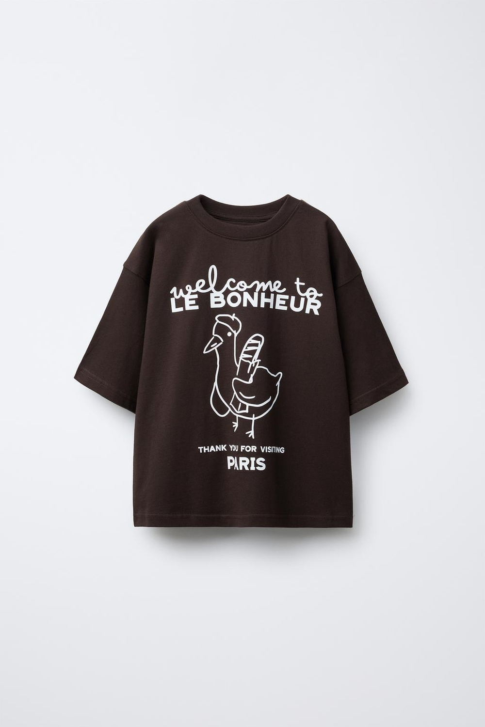 ZARA ФУТБОЛКА С ПРИНТОМ «УТКА», КОРИЧНЕВЫЙ