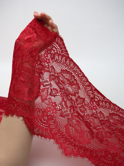 Кружево шантильи кораллово-красное эластичное