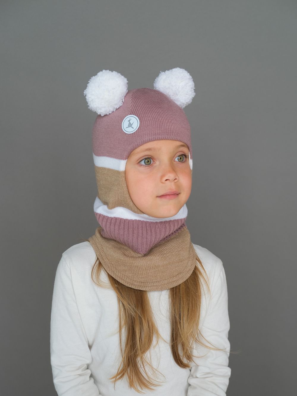 Шлем весенний/осенний вязаный (Розовый пыльный) ЗУМ-ЗУМ