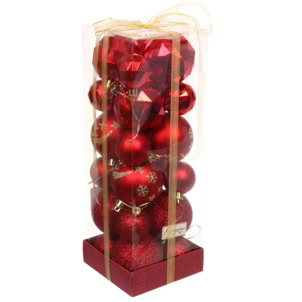 Набор шаров «Winter shine» 6 см + 4 см (24 предмета), Красный