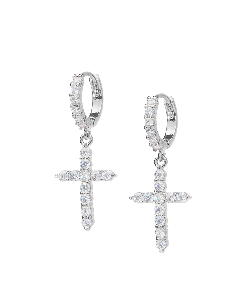 Серьги-крест с цирконами, серебро