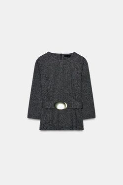 ZARA ТОП ИЗ САРЖИ С ПОЯСОМ, ТЕМНО-СЕРЫЙ