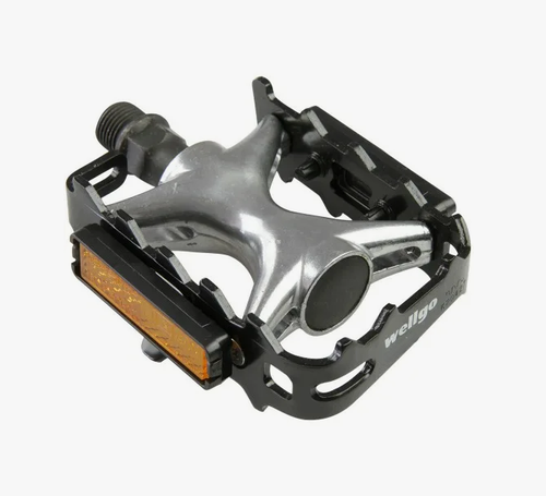 Педали Wellgo MTB алюминиевые со стальной рамкой, 100x78x32мм, резьба 9/16", полимерные подшипники, черно-серебристые