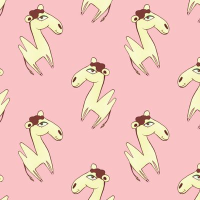 Купить детскую ткань Африканские животные верблюды. Приветливый верблюд на розовом. Buy fabric camel