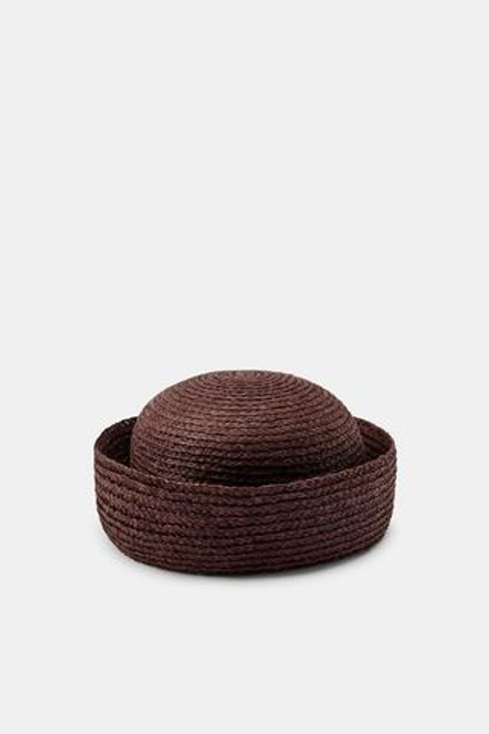 ZARA КЕПКА ИЗ 100% РАФИИ С ОТВОРОТОМ, КОРИЧНЕВЫЙ