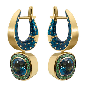 Серьги c Топазом London и Цаворитами, Эмаль, E0176-52/17