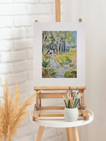 Картина, графика в паспарту 30х40 см на стену для интерьера "Водопад на Белке в Веребково"