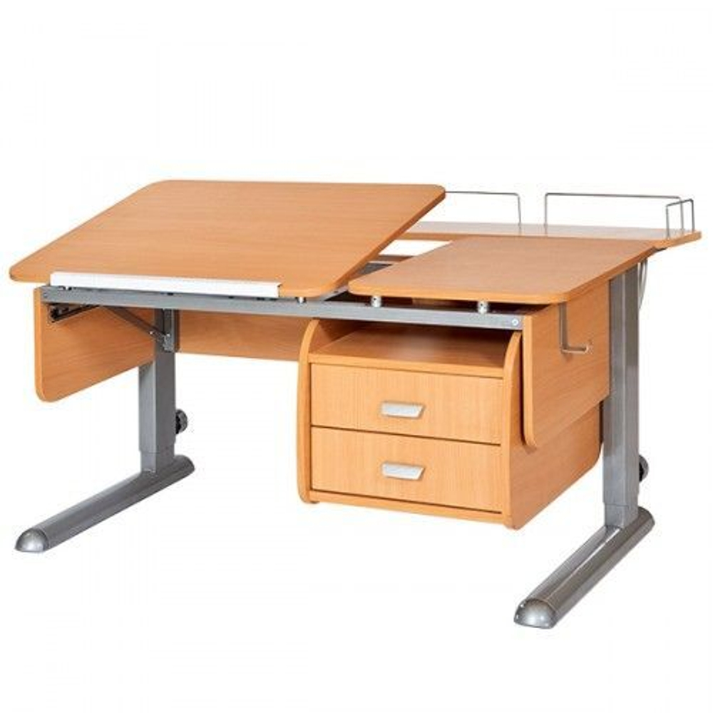 Растущая парта Астек Твин-2 с фронтовой приставкой и тумбой на 2 ящика (1150×850 мм)