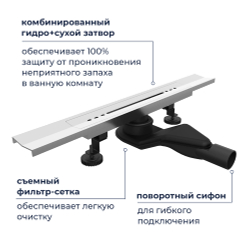Душевой трап, обрезной, V-образный, сатин RGW SDR-53S (600)
