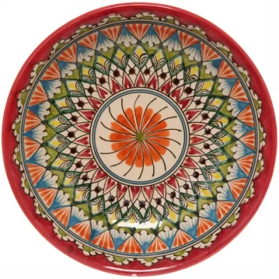 Тарелка плоская 19*4см красная Риштанская Керамика