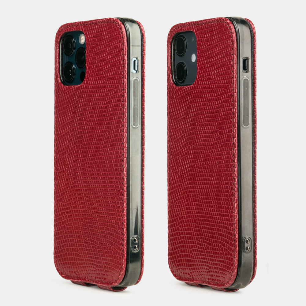Чехол для iPhone 12/12Pro из кожи ящерицы красного цвета