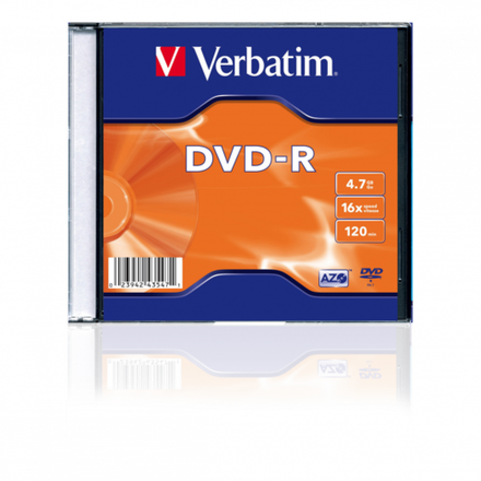 Оптический диск Verbatim DVD-R 4.7GB 16X AZO Matt Silver, Slim Case, 1 шт