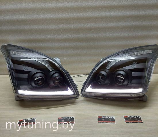 Передние фары Tube Light для Toyota Land Cruisre Prado 120 (03-09) динамические черные