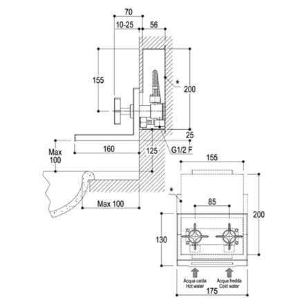 Смеситель Ritmonio Waterblade внешние части для встраиваемого блока для раковины, хром H0BA1013ESTCRL