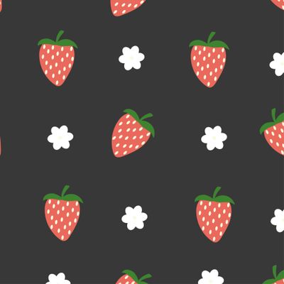 strawberry pattern white and red berries, gray background,