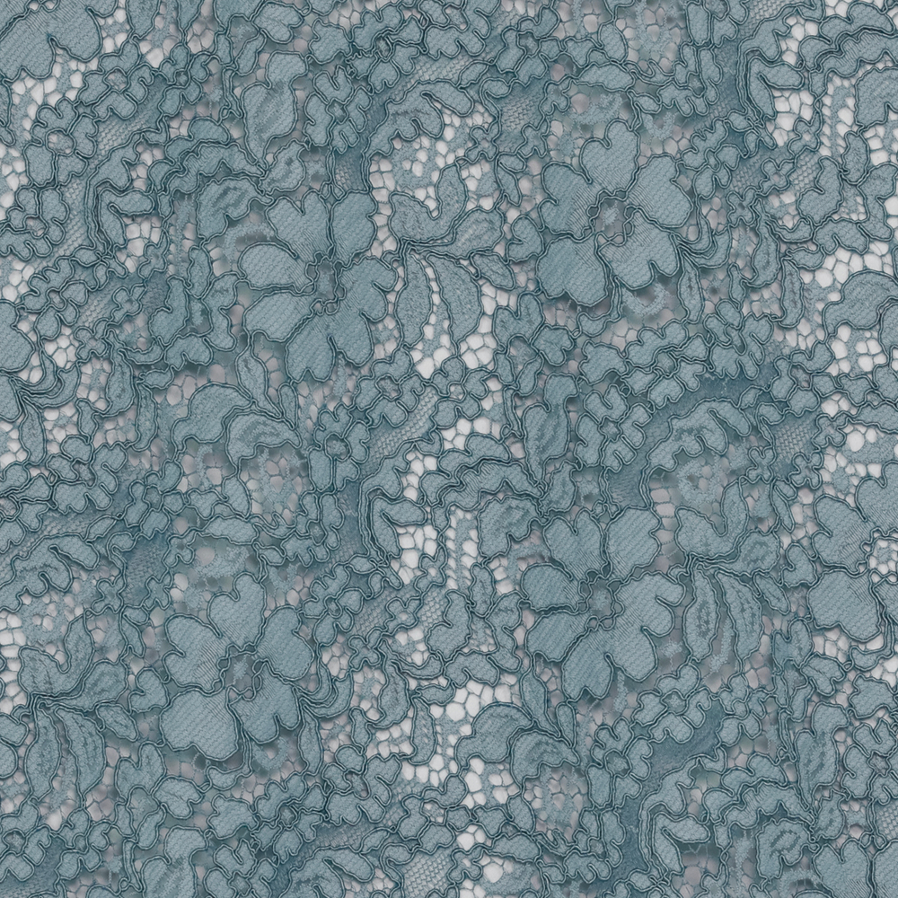 Хлопково-вискозное кордовое кружево пыльно-голубого цвета