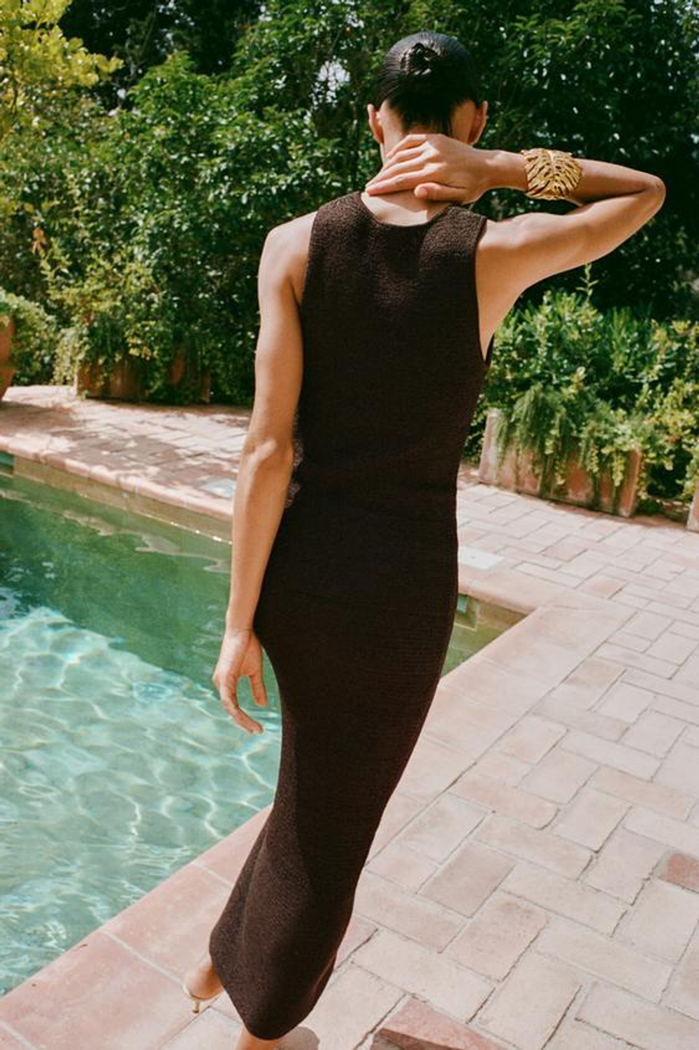 ZARA ДЛИННАЯ ТРИКОТАЖНАЯ ЮБКА С УЗОРНОЙ ВЯЗКОЙ, ШОКОЛАДНЫЙ