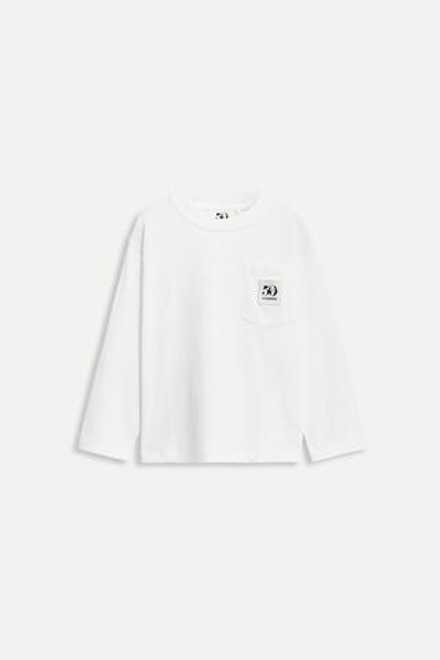 ZARA ФУТБОЛКА С КАРМАНОМ И ЭТИКЕТКОЙ 50TH ANNIVERSARY, БЕЛЫЙ