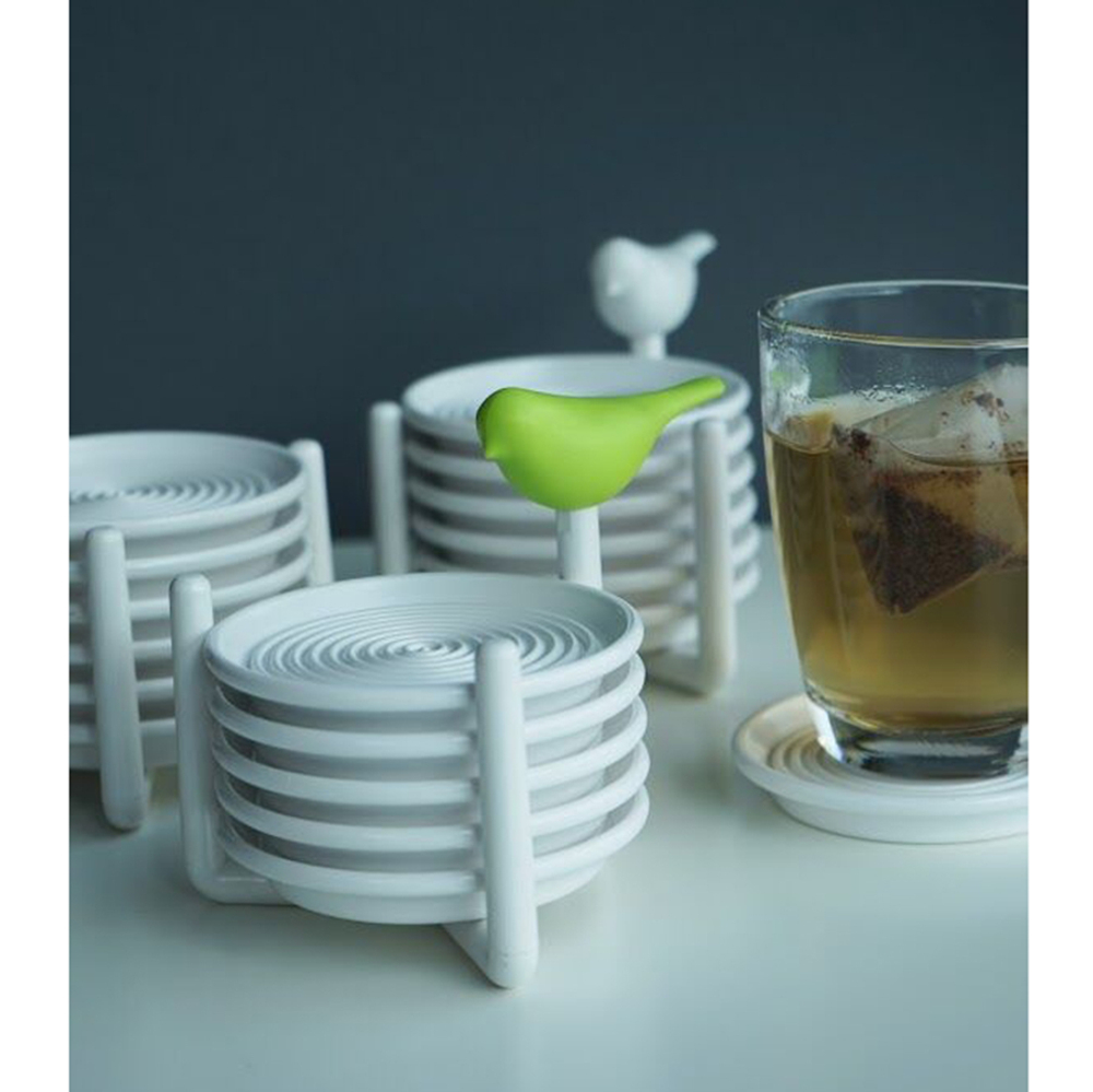 Набор подставок под чашки sparrow, белый с зеленым