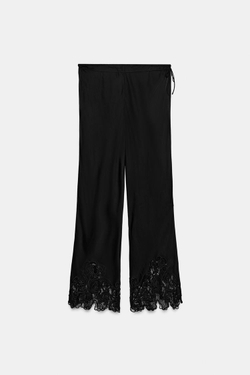 ZARA АТЛАСНЫЕ БРЮКИ С ВЫШИВКОЙ — ZW COLLECTION, ЧЕРНЫЙ