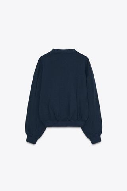 ZARA БАЗОВАЯ ТОЛСТОВКА ИЗ МЯГКОЙ ТКАНИ, МОРСКОЙ СИНИЙ