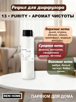 13 Рефил для диффузора /сменный блок для аромадиффузора RENI HOME PURITY Аромат чистоты, 100мл.