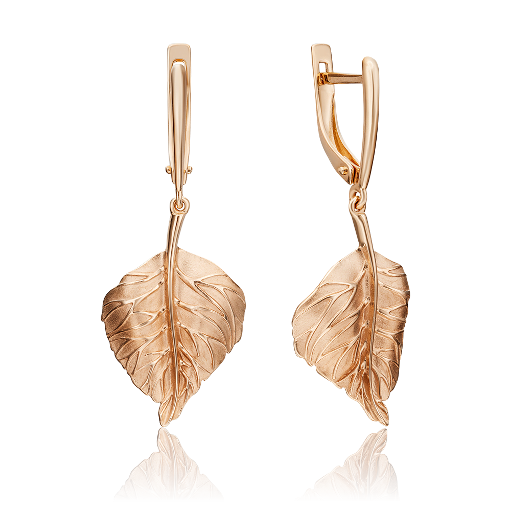 Серьги «Берёзовые листья» с английским замком из красного золота