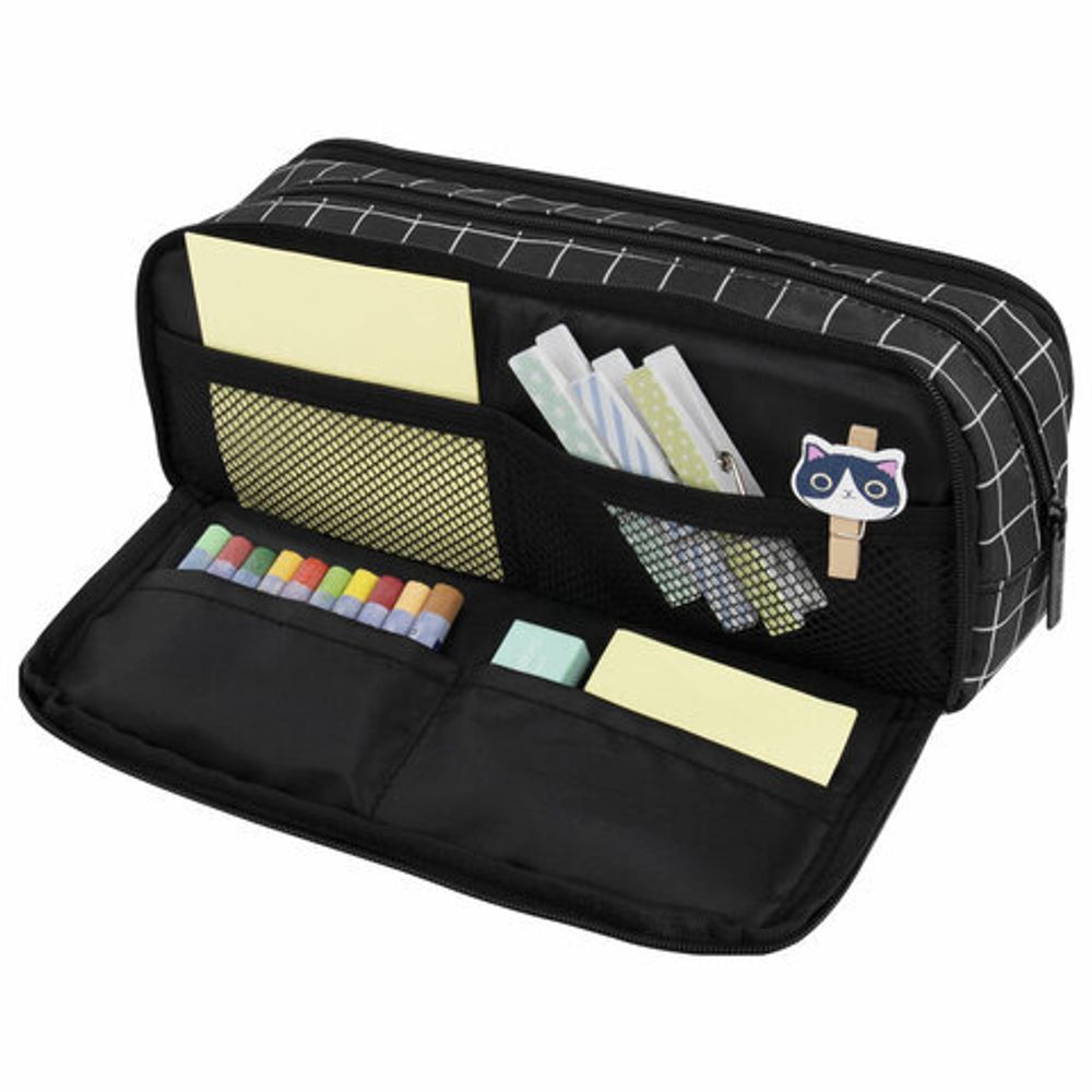 Пенал-органайзер BRAUBERG, 2 откидные планки, полиэстер, 23x9х7 см, "Checkered", 272316