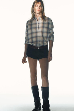 ZARA ШОРТЫ В ТОНКУЮ ПОЛОСКУ С ПОЯСОМ, ШОКОЛАДНЫЙ