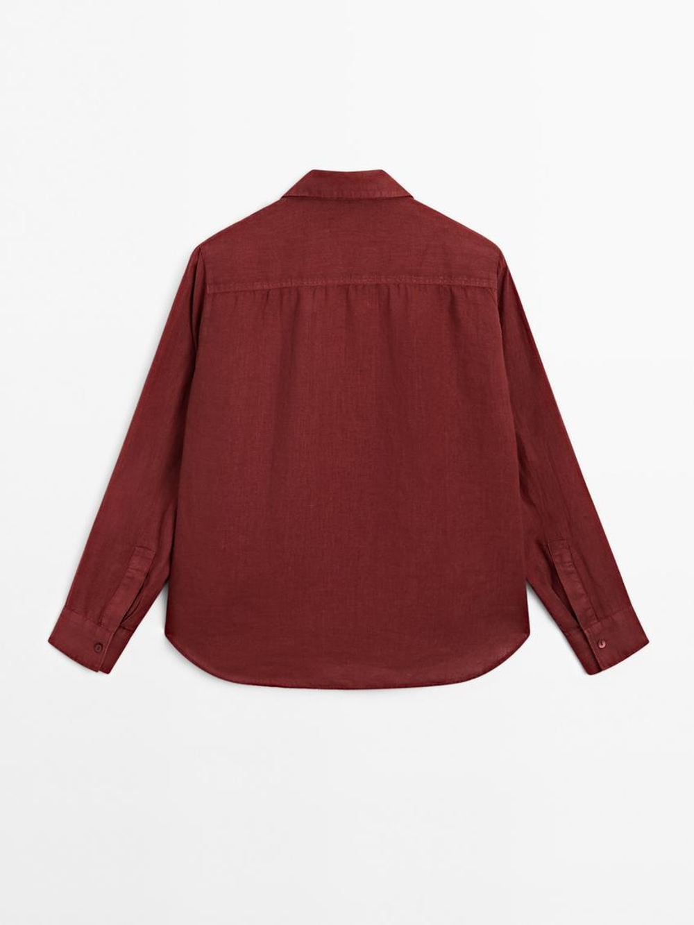 Massimo Dutti Рубашка из струящегося 100% льна, темно-розовый