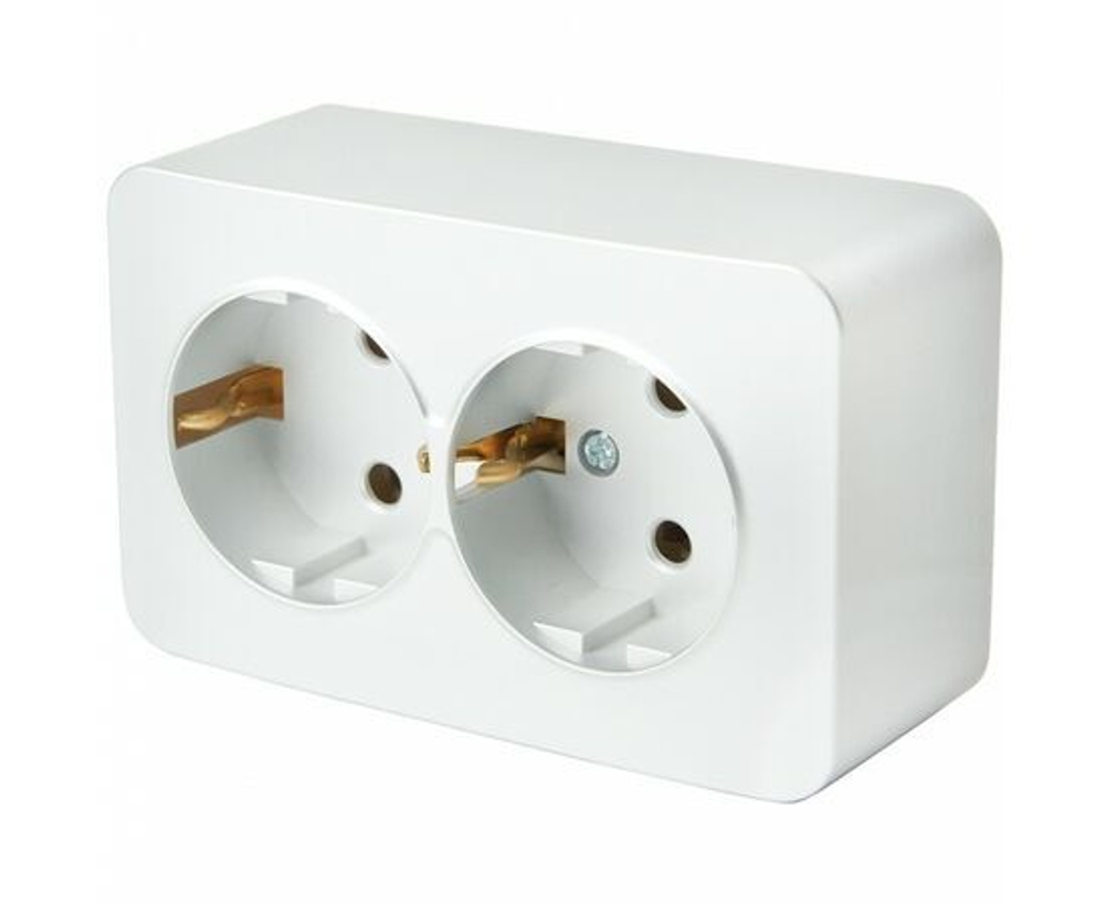 Розетка 2-местная с заземлением открытой установки, 250В, 16А, IP20, серия София, белый, MST16-12-01, STEKKER 49304