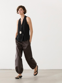 Massimo Dutti Брюки саруэль из кожи наппа, коричневый