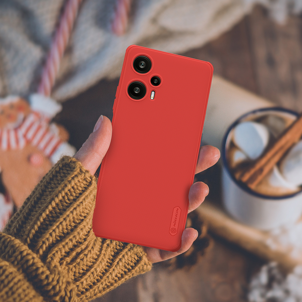 Чехол усиленный двухкомпонентный красного цвета от Nillkin для Xiaomi Redmi Note 12 Turbo и Poco F5, серия Super Frosted Shield Pro