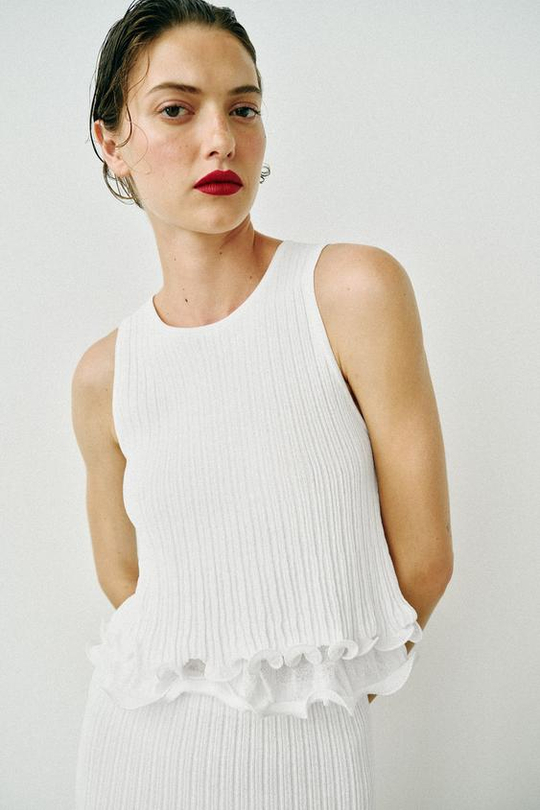 ZARA ДВУХСЛОЙНЫЙ ТРИКОТАЖНЫЙ ТОП, БЕЛЫЙ