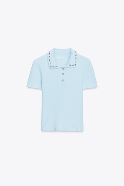 ZARA ПОЛО В РУБЧИК, СИНИЙ