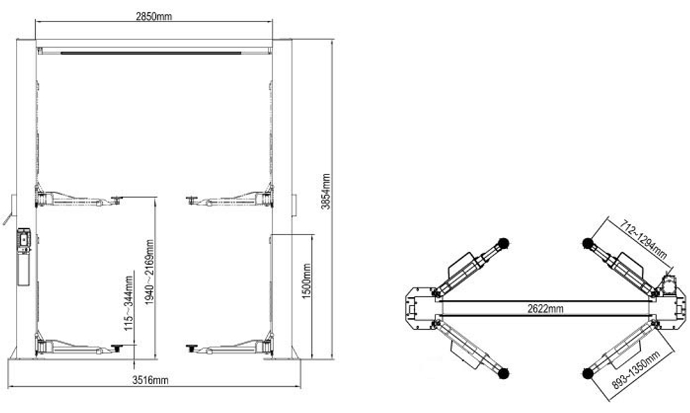 A245C (AMGO A245C) Подъемник двухстоечный 4.5 т. пневматическое управление (СНЯТ С ПРОИЗВОДСТВА)