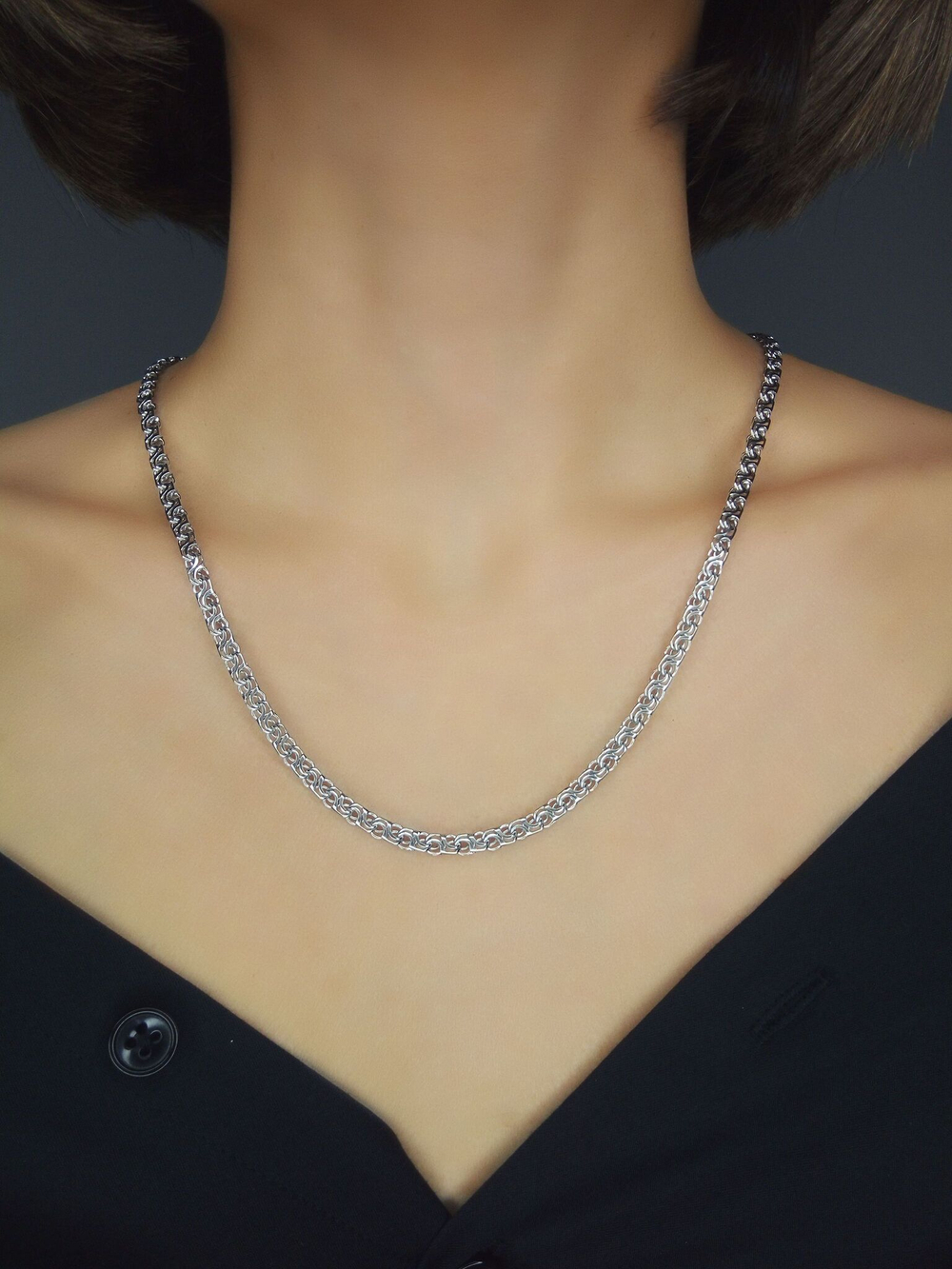 Silver Moon Цепочка Цезарь серебряная родированная, ширина 4,5 мм