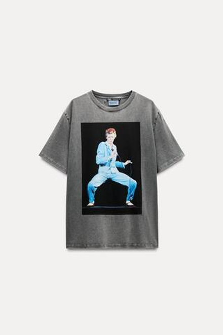 ZARA ФУТБОЛКА С ЭФФЕКТОМ ПОТЕРТОСТИ, СЕРЫЙ С МЕЛАНЖЕВЫМ ЭФФЕКТОМ