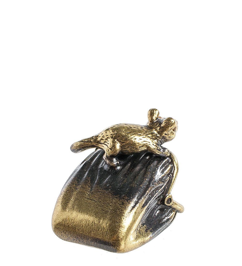 Народные промыслы AM- 466 Фигурка «Мышь на кошельке» (латунь, янтарь)
