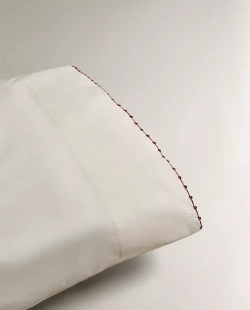 ZARA HOME ДЕТСКАЯ ОДНОТОННАЯ НАВОЛОЧКА С ВЫШИВКОЙ, БЕЛЫЙ/КОРИЧНЕВЫЙ