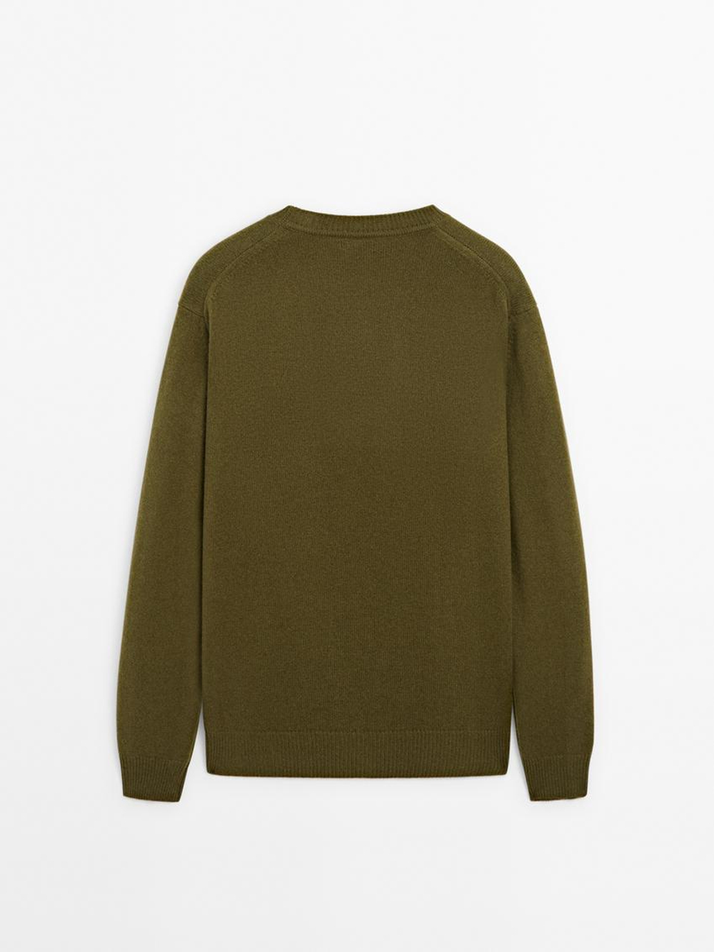 Massimo Dutti Свитер из смесовой шерсти с круглым вырезом, зеленый