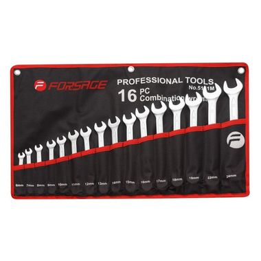Ключи комбинированные Forsage, набор 16пр. (6-19, 22, 24мм) на полотне 5161M