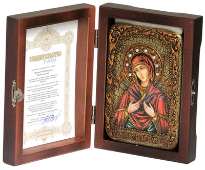 Икона "Образ Божией Матери "Семистрельная" 15х10см на натуральном дереве в подарочной коробке