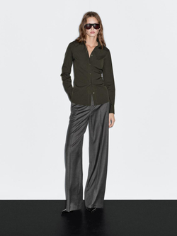 Massimo Dutti Эластичная рубашка из смесового хлопка, зеленый