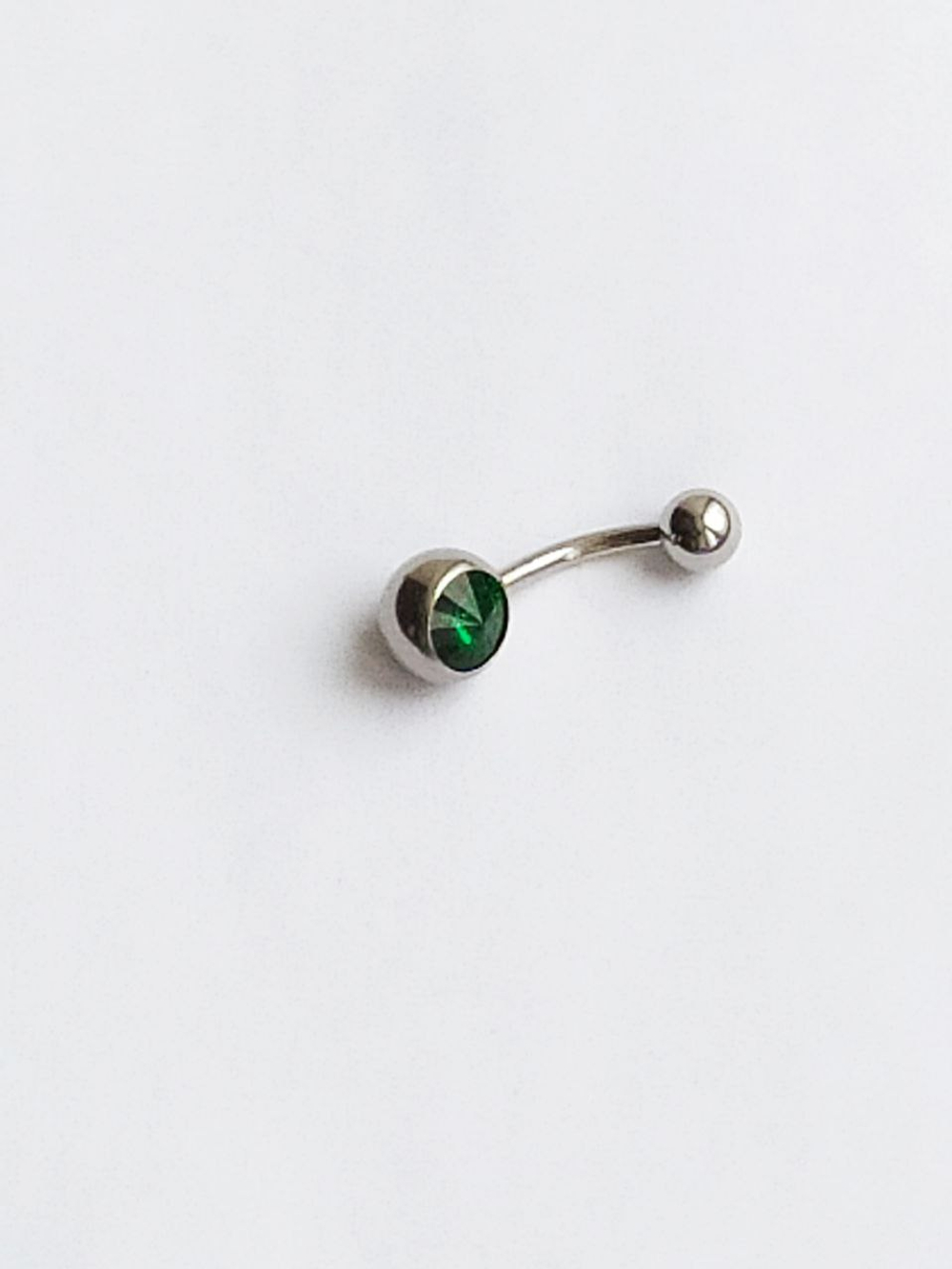 Банан для пупка, 1,6 х 10 мм, с камнем-конусом, зеленый