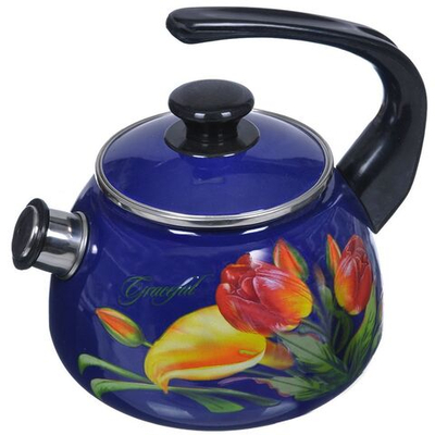 Чайник сталь, эмал, 2 л, свист, руч консоль, Керчь, в асс, 43615-103/6/10